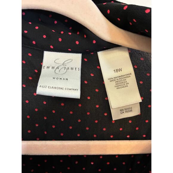 Emma James Shirt Size 18 Black Sheer Lined Short Sleeve Knit Top Polka Dot Retro - Picture 2 of 3